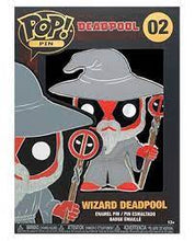 Load image into Gallery viewer, Large Enamel Funko Pop! Pin: Marvel - Wizard Deadpool w/Grey Pu Hat #02