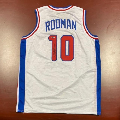 SIGNED Dennis Rodman (Detroit Pistons - home white) Basketball Jersey (w/COA)