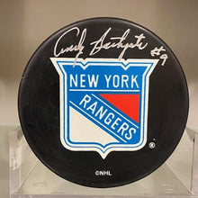 Load image into Gallery viewer, SIGNED Andy Bathgate (New York Rangers) Hockey Puck (w/COA)