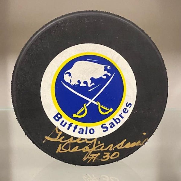 SIGNED Gerry Desjardins (Buffalo Sabres) Hockey Puck (w/COA)
